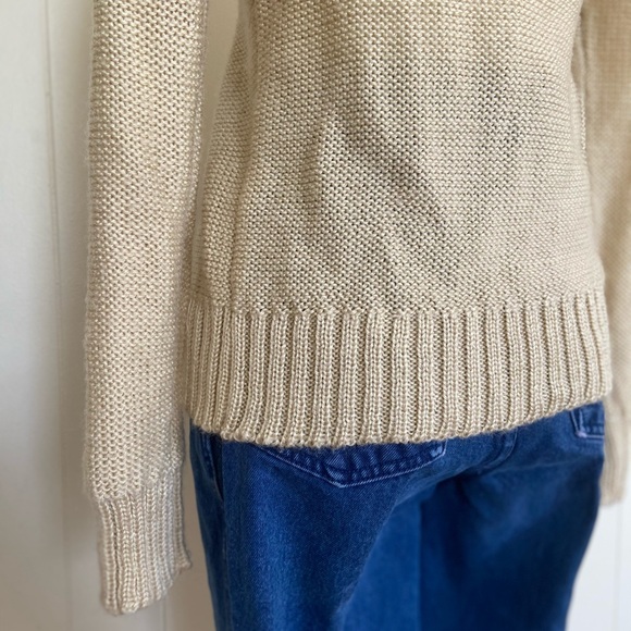 Vintage Beige Knit Cardigan w Flower Detail Small - Picture 10 of 11